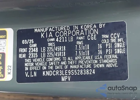 2025 Kia Niro Ex Touring z USA, uszkodzony, nr VIN KNDCR3LE9S5283824